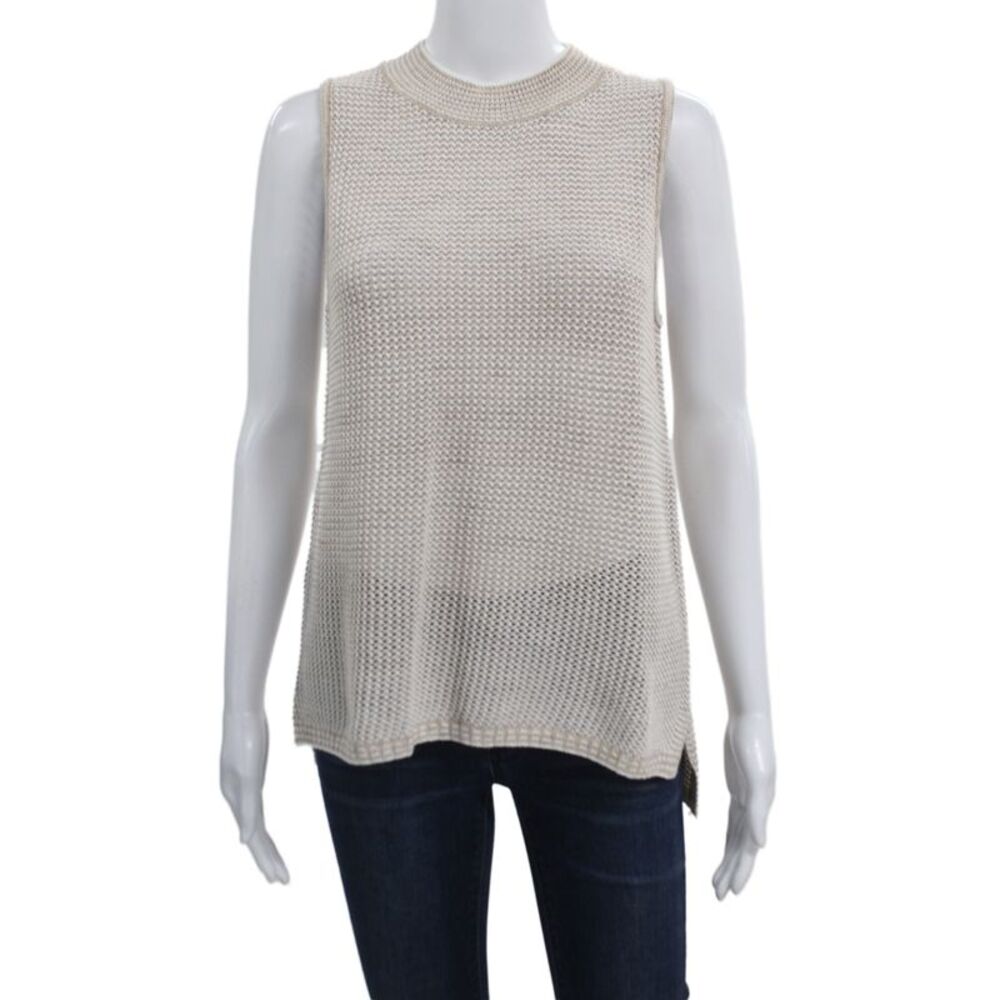 White + Warren Women Sleeveless Pullover Sweater Beige Size M